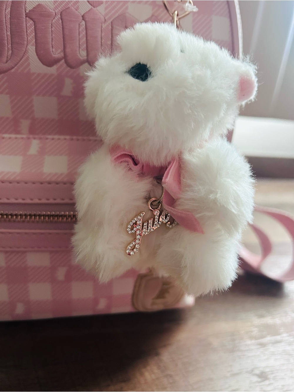 Juicy Couture Study In Style w/scottie Backpack w/ Plush Charm.Pink Clay Color. - Picture 10 of 11